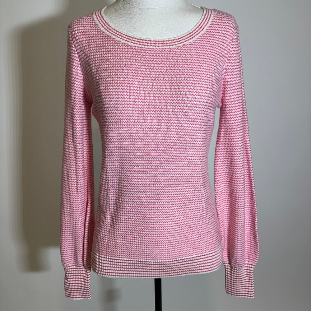 NWT Talbots Pink/White Chevron Stripe Knit Sweater Womens Size XS Balloon Sleeve